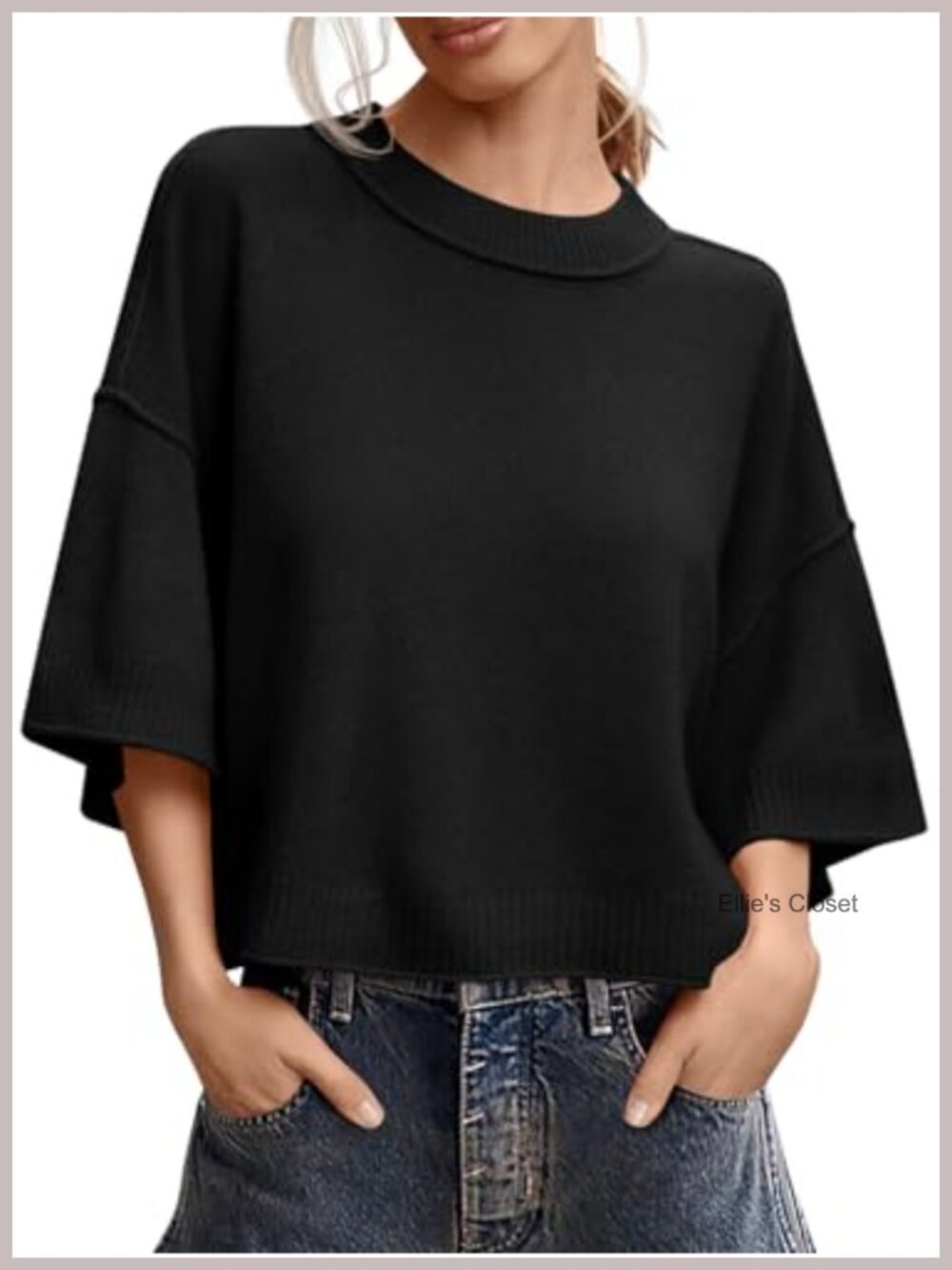 Women's Oversized Short Sleeve Cropped Knit Sweater Lightweight Ribbed Crewneck